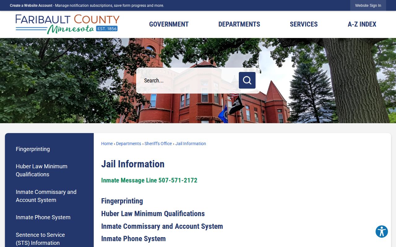 Faribault County Jail information record access page